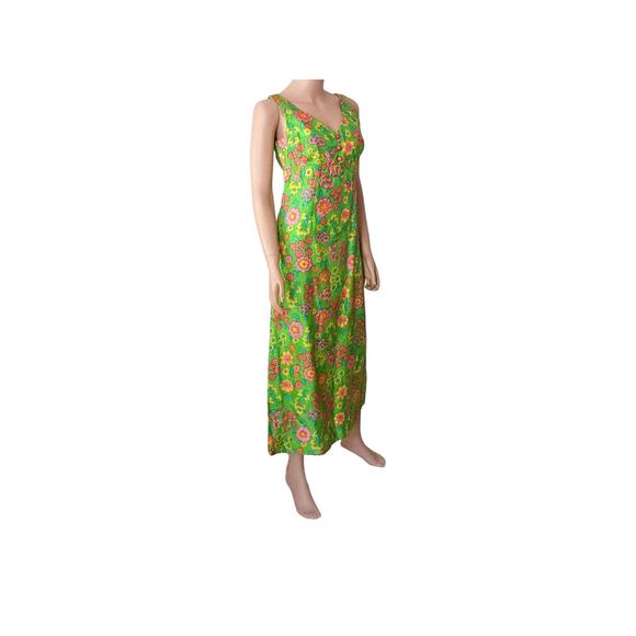 Vintage John Douglas 60s Mod Floral Maxi Dress Psychedelic Flower Power Gown - Picture 5 of 9